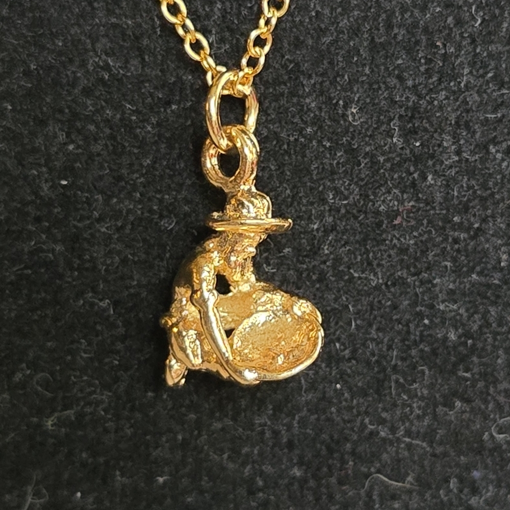 Gold plated adorable tiny gold panner prospector necklace 18" - Picture 5 of 8
